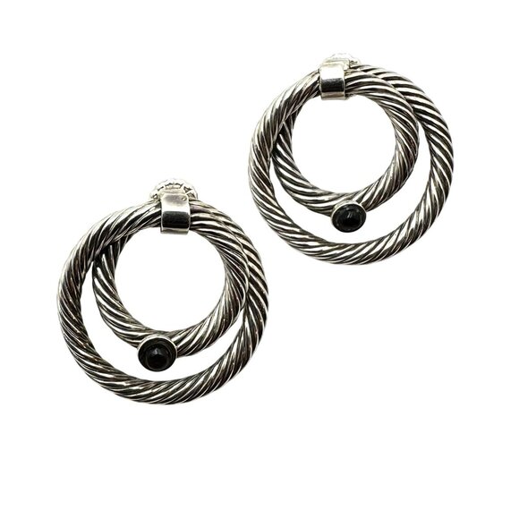 Designer? Sterling Silver Cable Roped 1.25 Inch Pierced Earrings - Picture 1 of 5